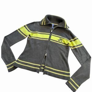 Y2K Lilu Grey and Green Double Zip Up Sweater Size Medium